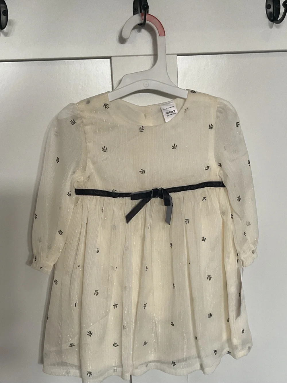 Carter's Ivory Dress with Black Ribbon Accent